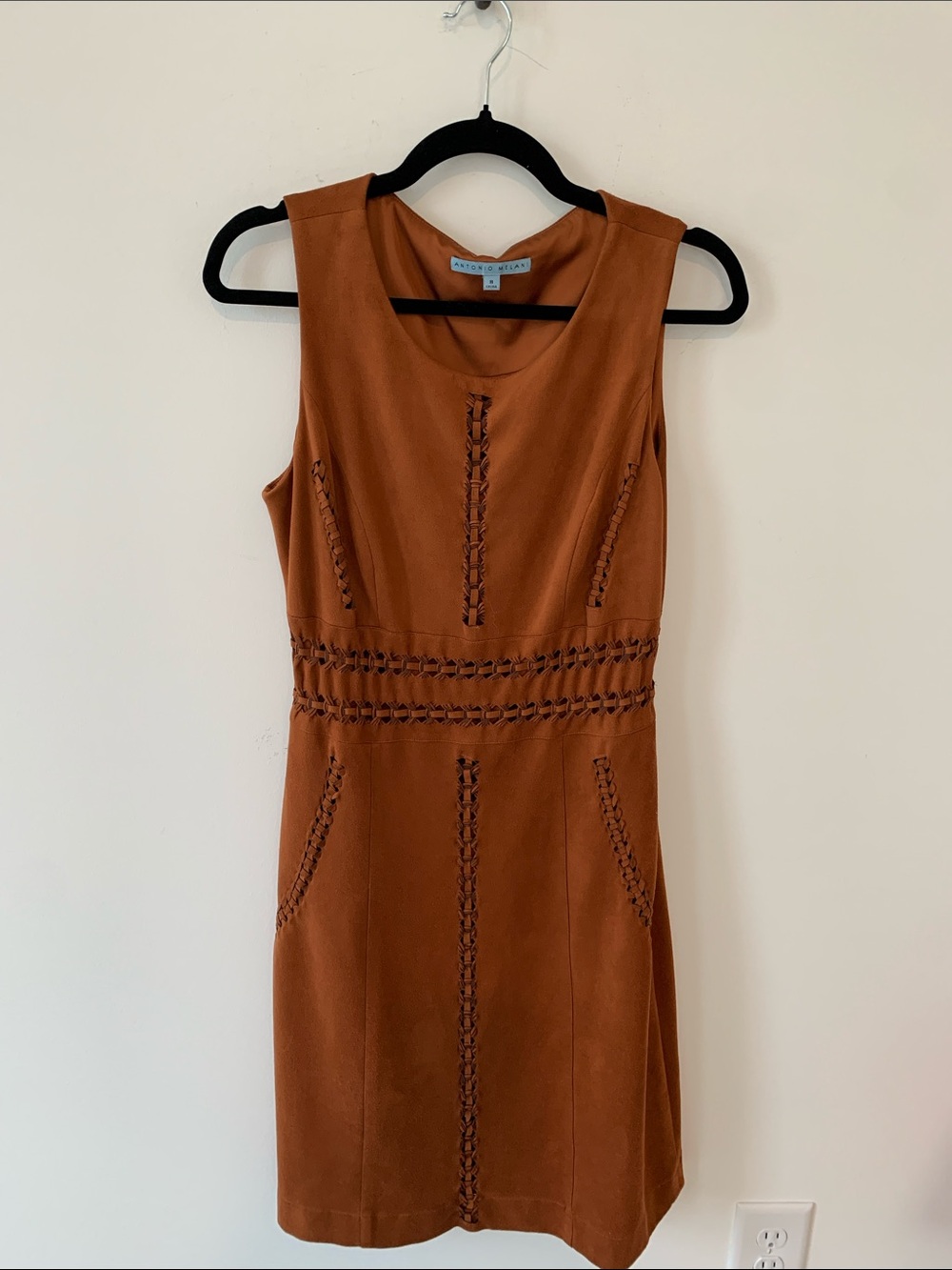 Antonio Melani ultra suede Copper Braided-Trim Sheath Dress 8